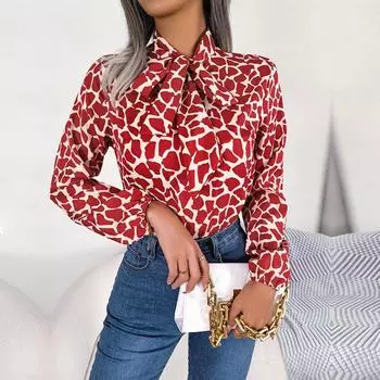 Женские осенне-зимние темпераментные шифоновые блузки контрастного цвета со шнуровкой и рукавами-фонариками S зелёный