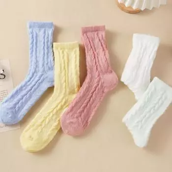 Женские осенне-зимние теплые однотонные носки Ins Furry Twisted Middle Tube Socks носки для сна из кораллового флиса One size белый