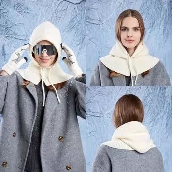 Женские осенне-зимние теплые утолщенные защитные перчатки, шапки, наборы, холодная вязаная шапка Baraklafa, милая шаль, цельный пуловер, шерстяные шапки One Size серый