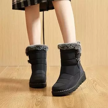 Женские осенне-зимние теплые водонепроницаемые зимние сапоги с кроличьим мехом на липучке 35 серый