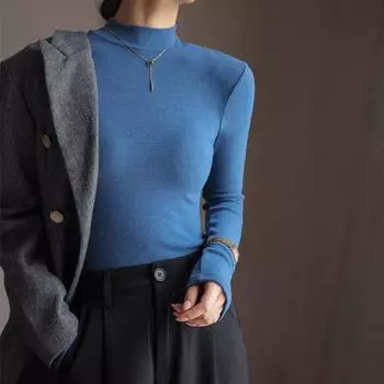 Женские осенне-зимние топы с полувысоким воротом, защипами изнутри и тонкими бархатными топами с длинными рукавами M чёрный