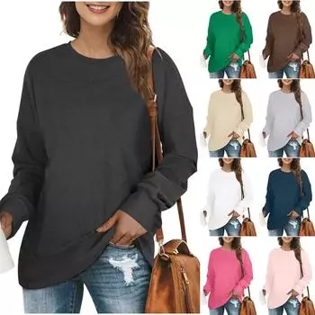 Женские осенне-зимние топы, женская толстовка с длинными рукавами, повседневные флисовые топы с круглым вырезом, свободный крой, половер M