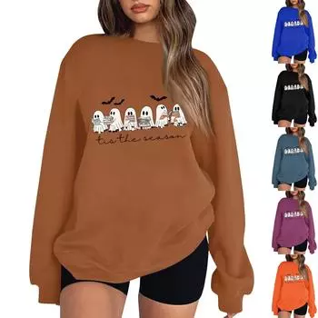 Женские осенне-зимние топы, женская толстовка с длинными рукавами, повседневные флисовые топы с круглым вырезом, свободный крой, половер L чёрный