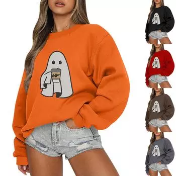 Женские осенне-зимние топы, женская толстовка с длинными рукавами, повседневные флисовые топы с круглым вырезом, свободный крой, половер XL коричневый