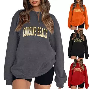 Женские осенне-зимние топы, женская толстовка с длинными рукавами, повседневные флисовые топы с круглым вырезом, свободный крой, половер M серый