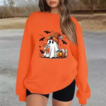 Женские осенне-зимние топы, женская толстовка с длинными рукавами, повседневные флисовые топы с круглым вырезом, свободный крой, половер XL оранжевый