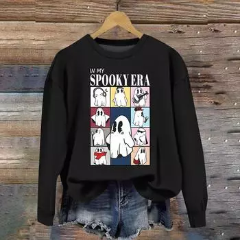 Женские осенне-зимние топы, женская толстовка с длинными рукавами, повседневные флисовые топы с круглым вырезом, свободный крой, половер L чёрный