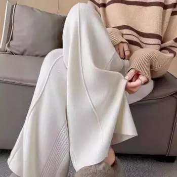 Женские осенне-зимние трикотажные брюки свободного покроя с высокой талией, однотонные One Size чёрный