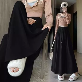 Женские осенне-зимние трикотажные повседневные брюки А-силуэта с завязками и высокой талией L серый