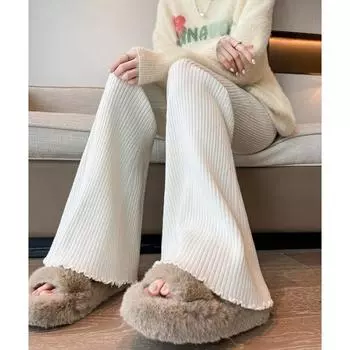 Женские осенне-зимние трикотажные шерстяные брюки с высокой талией One Size розовый