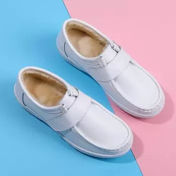 Женские осенне-зимние туфли на бархатной подушке с мягкой подошвой и липучкой, белые туфли, медицинская рабочая обувь, хлопковая обувь 34