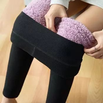 Женские осенне-зимние утепленные брюки из тонкой овечьей шерсти с серой прострочкой и теплым хлопком L чёрный