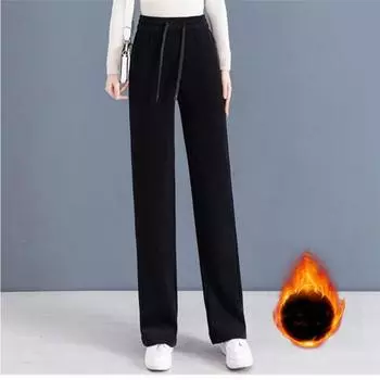 Женские осенне-зимние утепленные широкие брюки с подкладкой, однотонные, с высокой талией, свободные прямые брюки 3XL белый