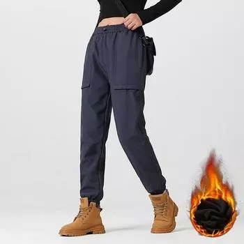 Женские осенне-зимние утепленные стеганые альпинистские брюки однотонные простые ветрозащитные водонепроницаемые брюки для бега 5XL чёрный