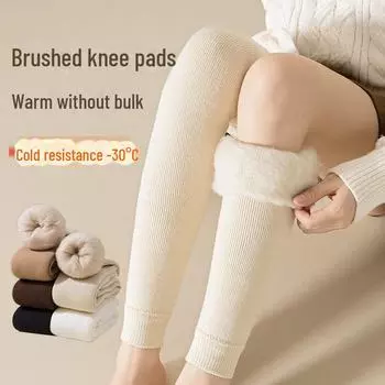 Женские осенне-зимние утолщенные носки выше колена с начесом — теплые и морозостойкие, защита колена One Size кофейный