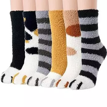Женские осенне-зимние утолщенные теплые носки с рисунком «кошачья лапка» удобные мягкие носки-тапочки EU 34-39