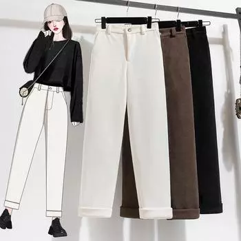 Женские осенне-зимние вельветовые брюки, длинные брюки, корейская мода, универсальные черные брюки XXXXL чёрный