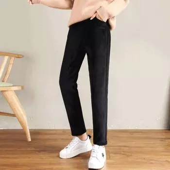 Женские осенне-зимние вельветовые шаровары с эластичной резинкой на талии и карманами, однотонные длинные брюки, повседневные брюки с утолщенной флисовой подкладкой XL серый