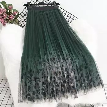 Женские осенне-зимние винтажные юбки, женская леопардовая трапециевидная юбка средней длины с высокой талией, женская повседневная тонкая плиссированная юбка One Size чёрный