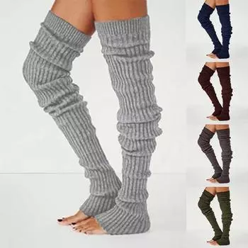 Женские осенне-зимние вязаные чулки до колена, вязаные длинные носки, теплые сапоги, гетры One Size серый