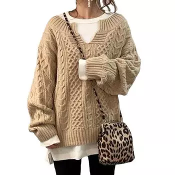 Женские осенне-зимние вязаные пуловеры и свитера, женские повседневные свободные свитера с длинными рукавами и v-образным вырезом, джемперы S чёрный