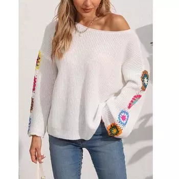 Женские осенне-зимние вязаные пуловеры и свитера женские длинные рукава с круглым вырезом повседневные свободные свитера джемперы S белый