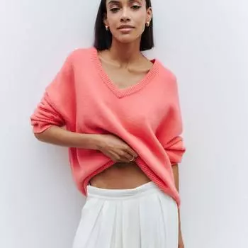 Женские осенне-зимние вязаные топы для дам, свободный однотонный повседневный свитер с v-образным вырезом и длинным рукавом S чёрный