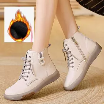 Женские осенне-зимние высокие короткие сапоги в студенческом стиле 35 серый/бежевый