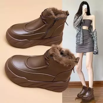 Женские осенне-зимние высокие спортивные ботинки, женские кроссовки на платформе, женские модные кожаные ботильоны со шнуровкой, Zapatos 34 темно-коричневого