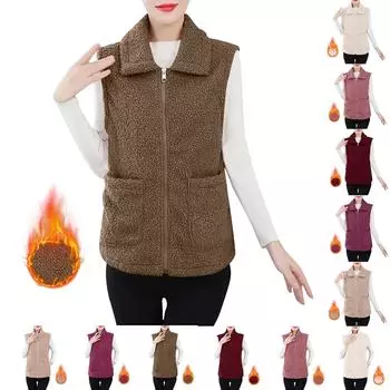 Женские осенне-зимние жилеты из овечьей шерсти с утолщением и подкладкой больших размеров L бежевый