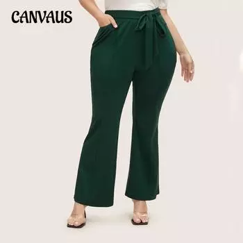 Женские осенние брюки-клеш с эластичной резинкой на талии для отдыха и путешествий 1XL зелёный