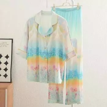 Женские осенние брюки со средним рукавом и цветным принтом в виде пижамы для верхней одежды, предметы интерьера высокого класса M