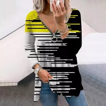 Женские осенние черно-белые футболки с длинным рукавом с принтом, свободные футболки с V-образным вырезом больших размеров, удобные блузки XS розовый
