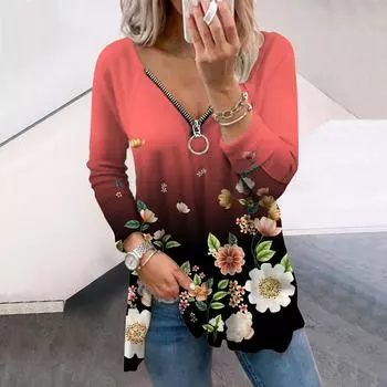 Женские осенние черные футболки с длинным рукавом и принтом пиона, свободные футболки больших размеров с V-образным вырезом, удобные блузки XS розовый