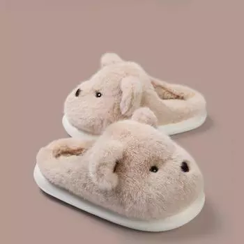 Женские осенние домашние тапочки из хлопка на плоской подошве с толстой подошвой, зимние повседневные тапочки из бархата и меха с изображением мультяшной собаки, теплые нескользящие тапочки 36-45 36-37 белый