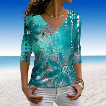 Женские осенние футболки с длинным рукавом и цветочным принтом подсолнухов, свободные футболки с v-образным вырезом размера плюс, удобная блузка XS фиолетовый
