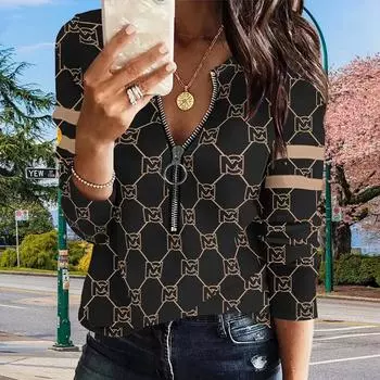 Женские осенние футболки с длинным рукавом и крупным сетчатым принтом, свободные футболки больших размеров с V-образным вырезом, удобные блузки XS розовый