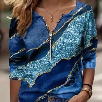 Женские осенние футболки с длинным рукавом и нерегулярным мраморным принтом, свободные футболки больших размеров с V-образным вырезом, удобные блузки XS фиолетовый