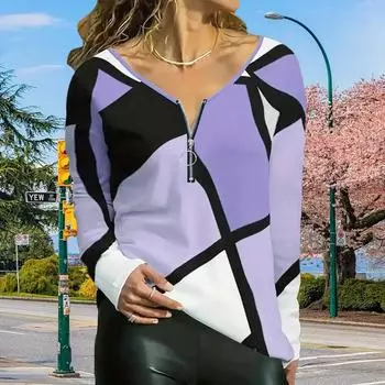 Женские осенние футболки с длинным рукавом и крупным цветным принтом, свободные футболки с V-образным вырезом больших размеров, удобные блузки XS розовый