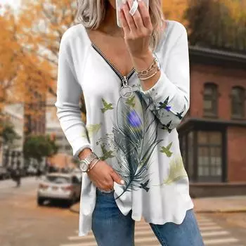 Женские осенние футболки с длинным рукавом и принтом пернатых ласточек, свободные футболки больших размеров с V-образным вырезом, удобные блузки XS розовый