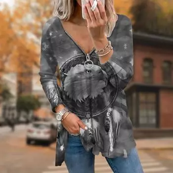 Женские осенние футболки с длинным рукавом и принтом пернатого орла, свободные футболки больших размеров с V-образным вырезом, удобные блузки XS розовый