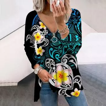 Женские осенние футболки с длинным рукавом и принтом Plumeria Rubra, свободные футболки больших размеров с V-образным вырезом, удобные блузки XS фиолетовый