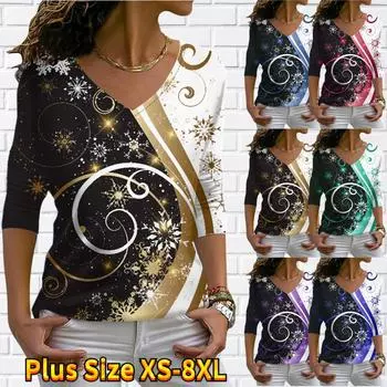 Женские осенние футболки с длинным рукавом с цветочным принтом Golden Galanthus Nivalis, свободные футболки с v-образным вырезом размера плюс, топы, удобная блузка XS синий