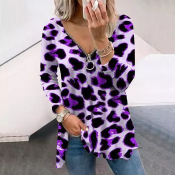 Женские осенние футболки с длинным рукавом с леопардовым принтом, свободные футболки больших размеров с V-образным вырезом, удобные блузки XS розовый