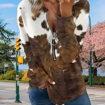 Женские осенние футболки с длинным рукавом с леопардовым принтом, свободные футболки больших размеров с V-образным вырезом, удобные блузки XS синий