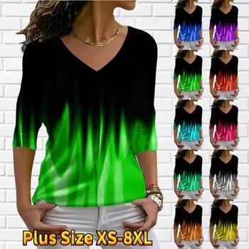 Женские осенние футболки с длинными рукавами и цветочным принтом в виде рваной почвы и травы, свободные футболки с v-образным вырезом размера плюс, топы, удобная блузка XS синий