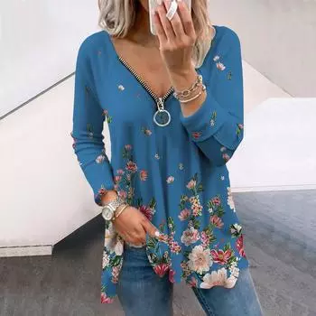 Женские осенние футболки с длинными рукавами с цветочным принтом и белыми цветами, свободные футболки с v-образным вырезом, большие размеры, топы, удобная блузка XS розовый