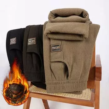 Женские осенние и зимние брюки-харлан из утолщенного бархата для женщин среднего возраста, прямые брюки XXXXXL чёрный