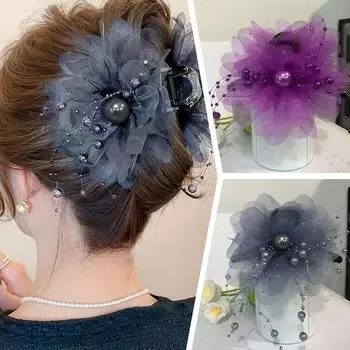 Женские осенние и зимние французские цветы в стиле бисера и перьев с кисточками, аксессуары для волос, женские волосы с когтями H X3R5 Purple-13CM