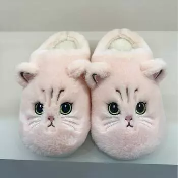 Женские осенние и зимние хлопковые тапочки, милый дизайн с котятами, вышитая меховая обувь для мужчин, уютная домашняя обувь 36-37 розовый